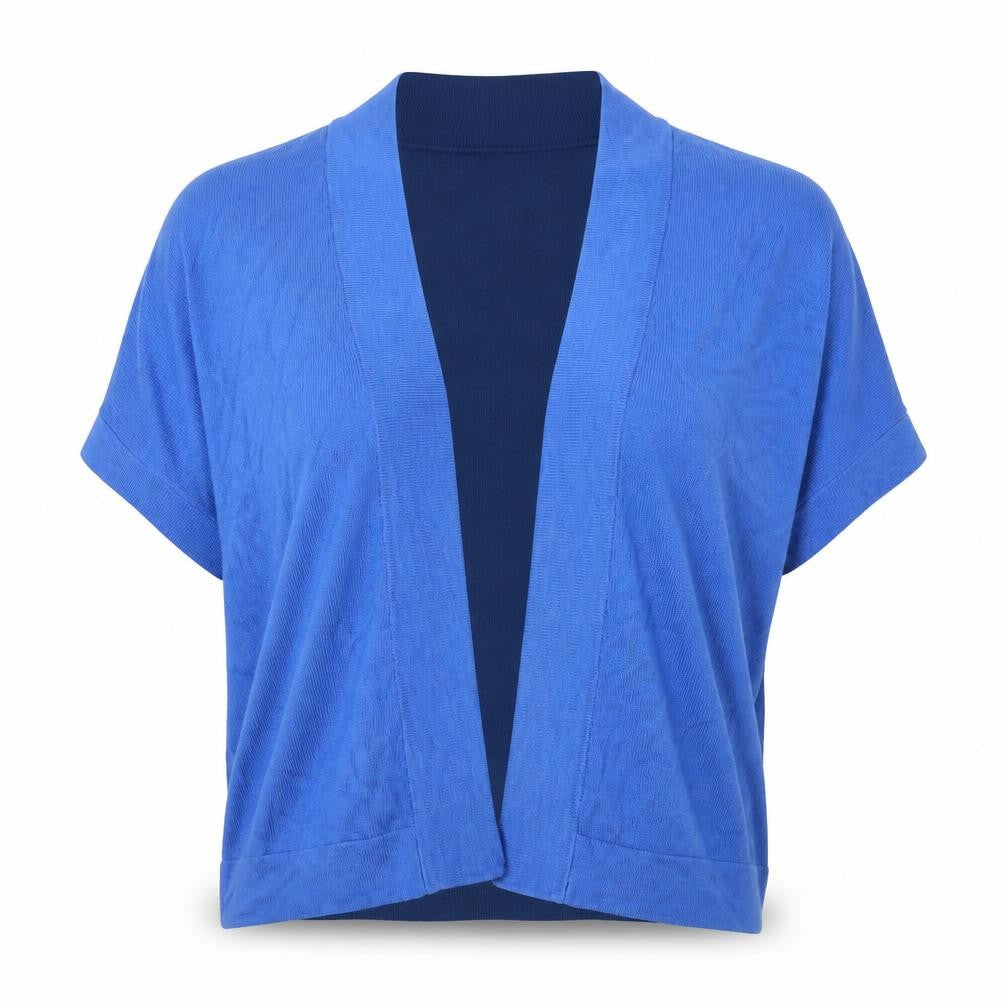 Front view of Marks & Spencer women’s blue cardigan jumper, size M