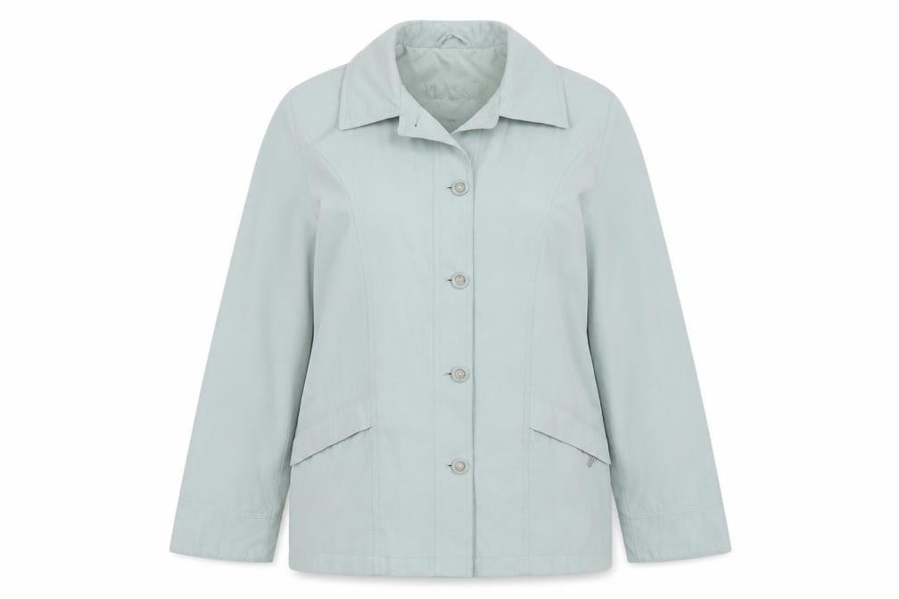 Front view of Klassik women’s green overcoat jacket, size L