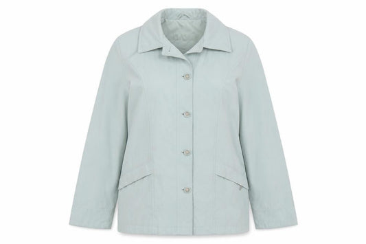 Front view of Klassik women’s green overcoat jacket, size L