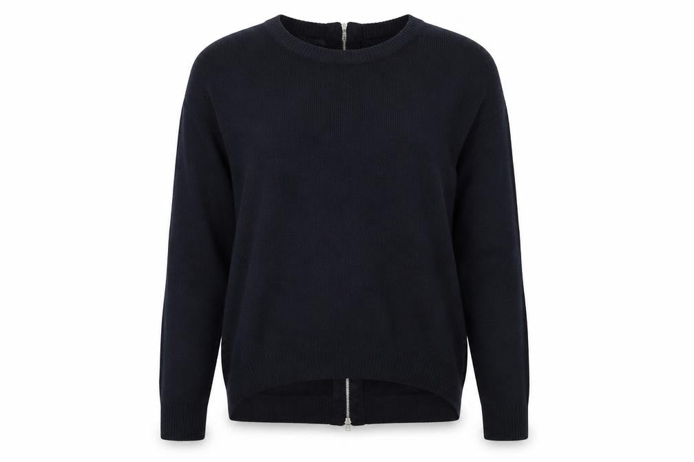 Front view of Papaya women’s blue jumper, size M