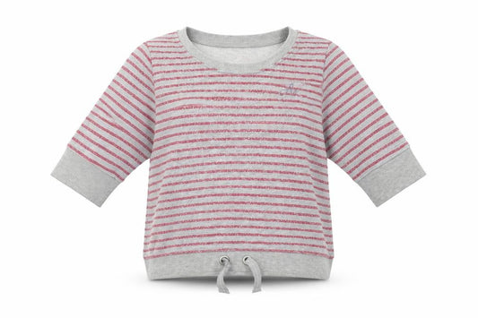 Front view of Angel women’s grey striped jumper, size XS