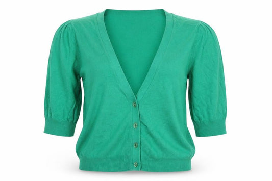 Front view of Marks & Spencer girls’ green cardigan jumper, size 14, years