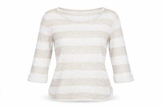 Front view of New Look women’s multicoloured striped knit jumper, size UK 12