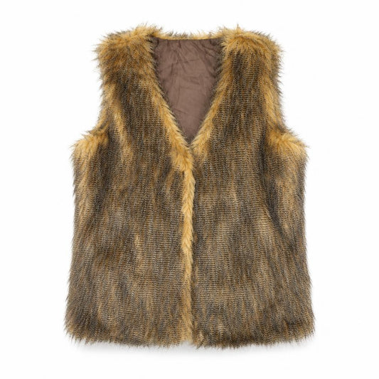 Front view of Just Elegance women’s brown gilet jacket, size S