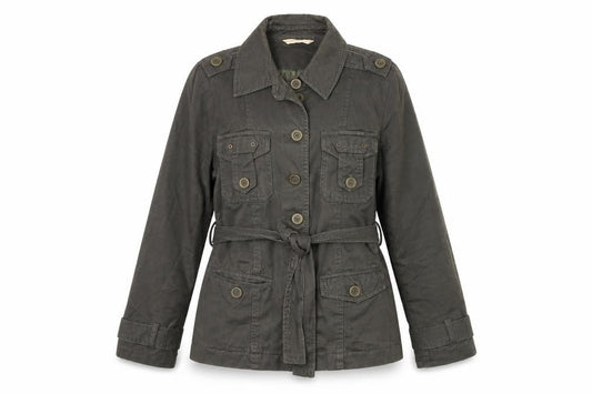 Front view of Papaya women’s green jacket, size UK 12