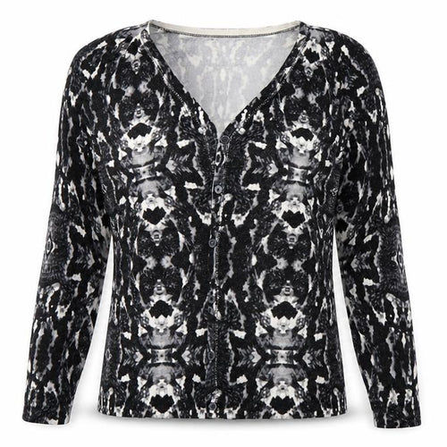 Encuento Womens Black Geometric  Cardigan Jumper Size L