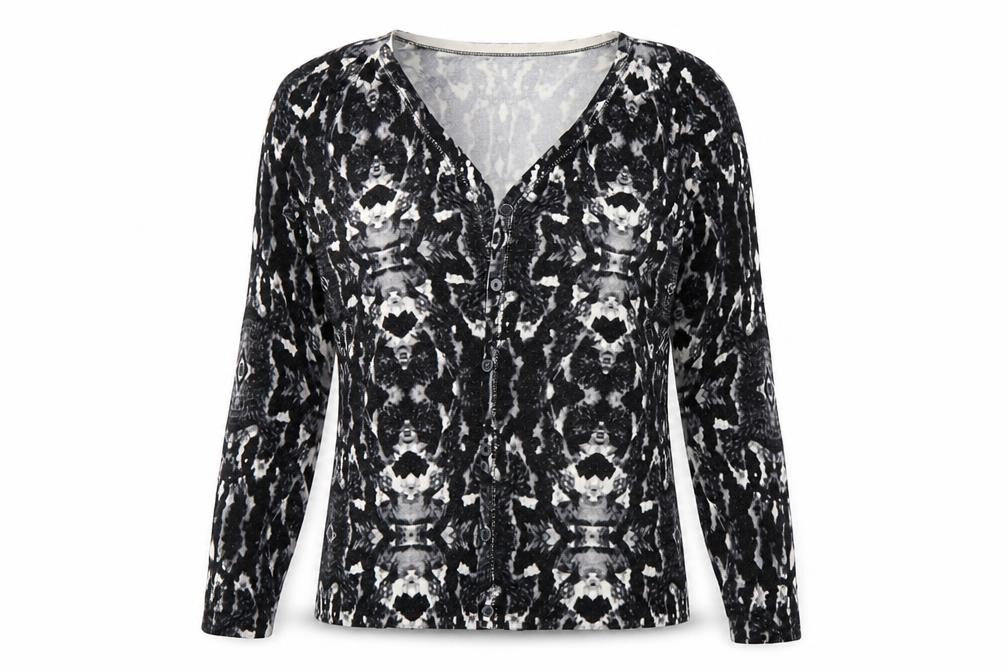 Encuento Womens Black Geometric  Cardigan Jumper Size L