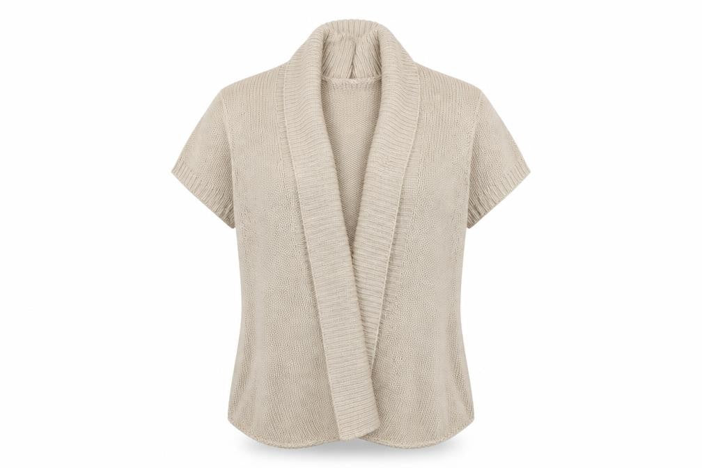Front view of Preworn women’s beige cardigan jumper, size M