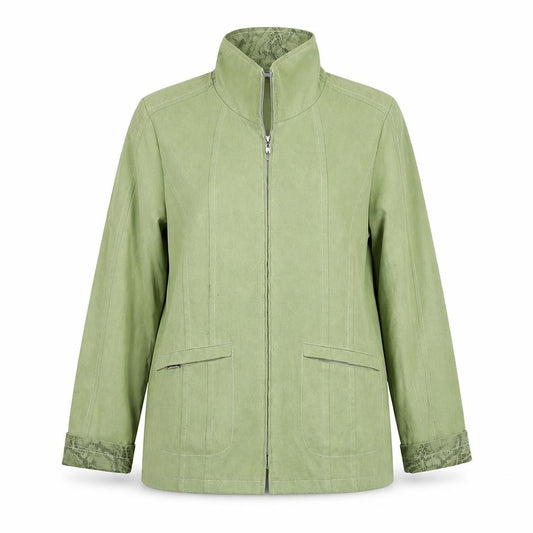 Front view of Fashion Style women’s green houndstooth jacket, size UK 10