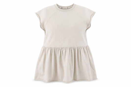 Front view of women’s beige jumper dress, size UK 14