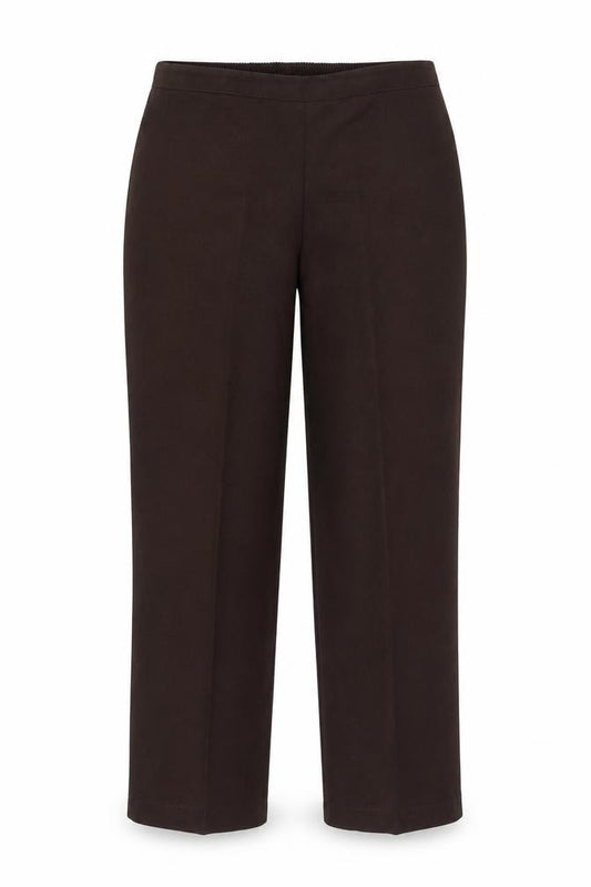 Front view of Preworn women’s brown trousers, size UK 16, 24-inch leg