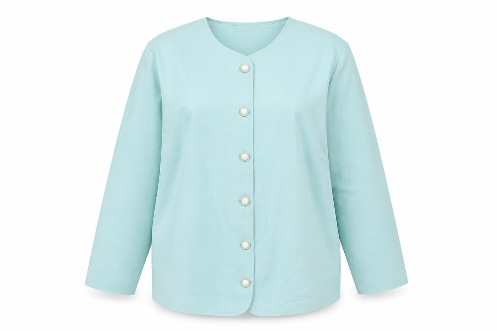 Front view of Richard Stump women’s green jacket, size UK 20