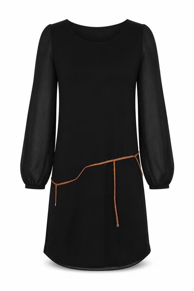 Front view of Atmosphere women’s black rayon t-shirt dress, size M
