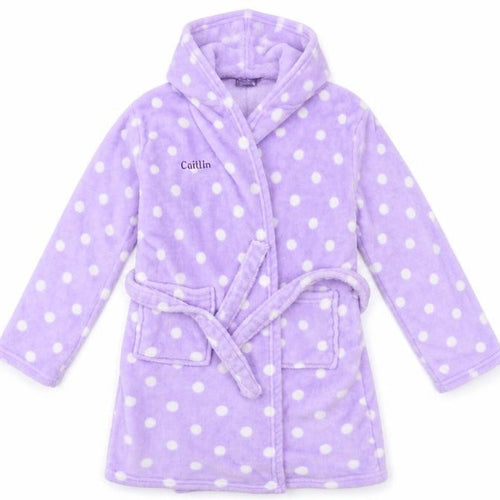 Preworn Girls Purple Polka Dot   Robe Size 10-11 Years  - Caitlin embroidered on
