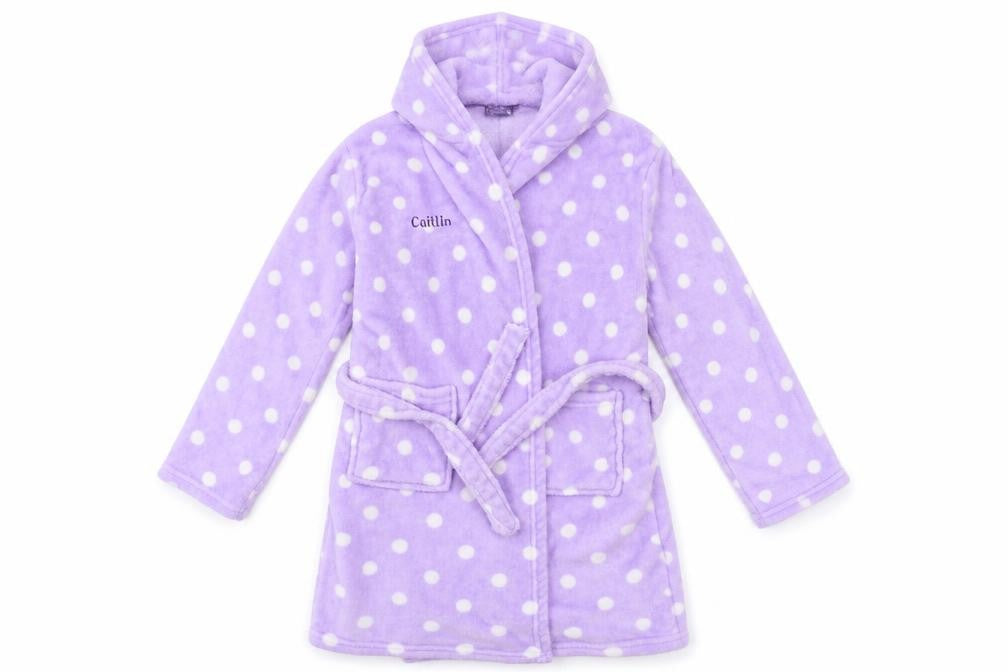 Preworn Girls Purple Polka Dot   Robe Size 10-11 Years  - Caitlin embroidered on
