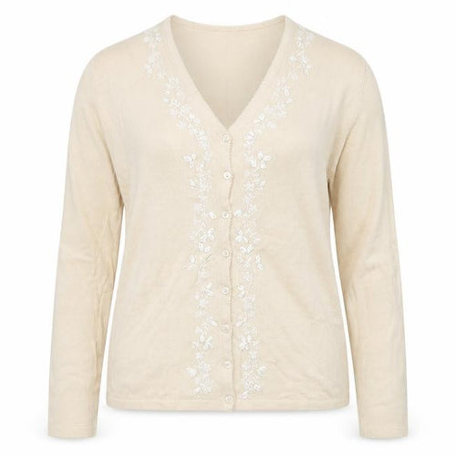 BHS Womens Beige   Cardigan Jumper Size 14  - Embroidered Flowers