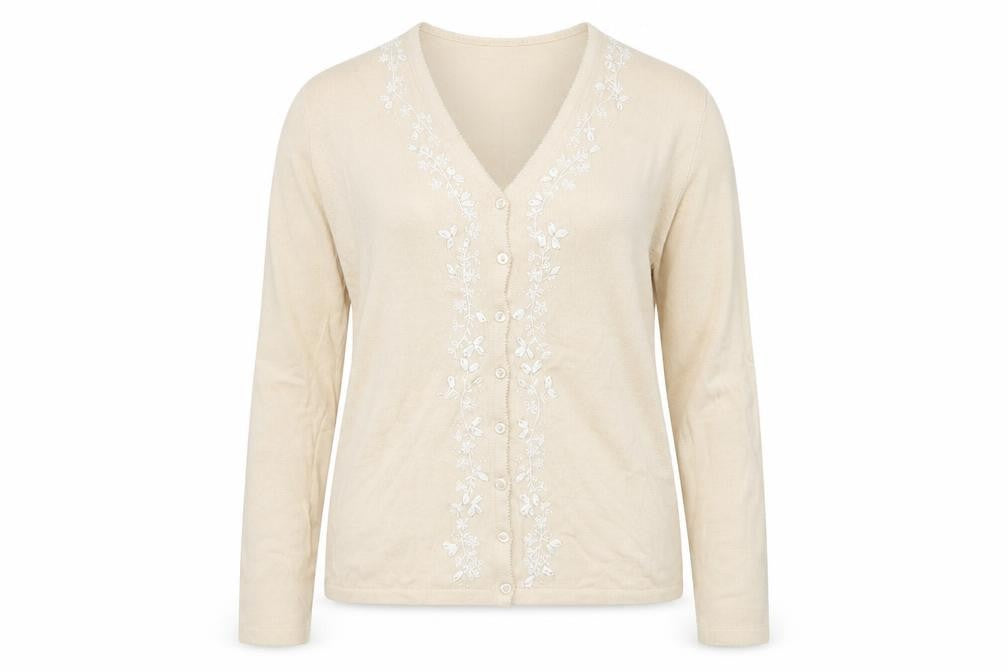 BHS Womens Beige   Cardigan Jumper Size 14  - Embroidered Flowers