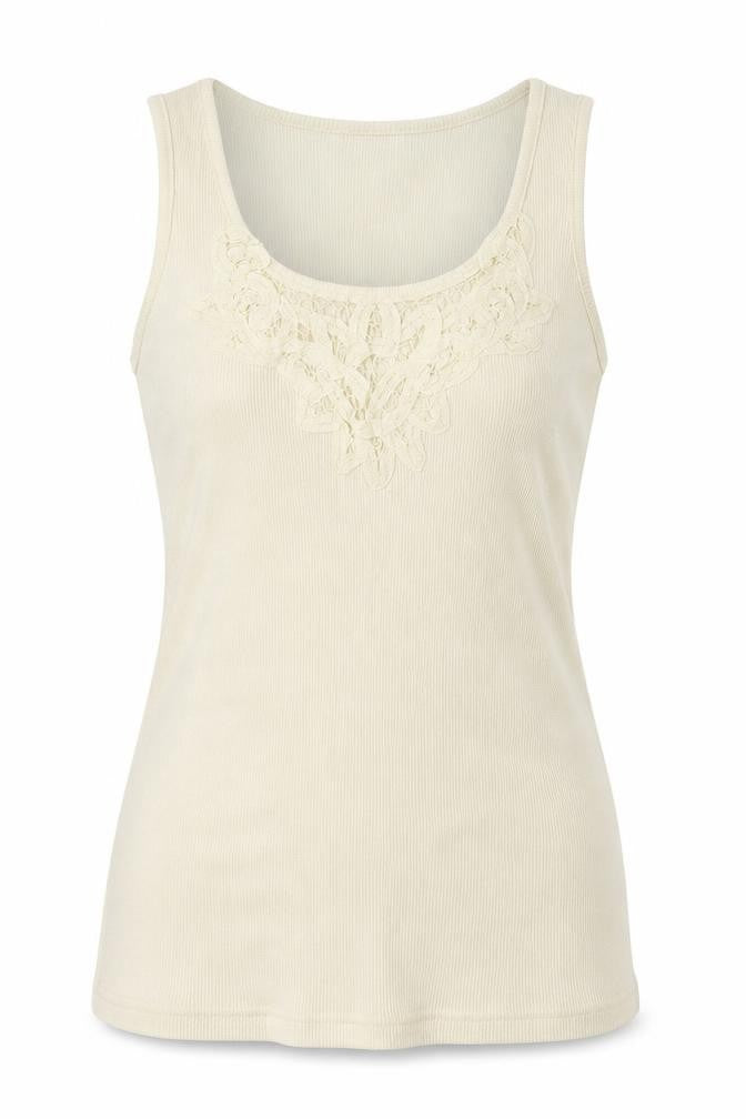Front view of F&F women’s beige basic tank, size UK 14