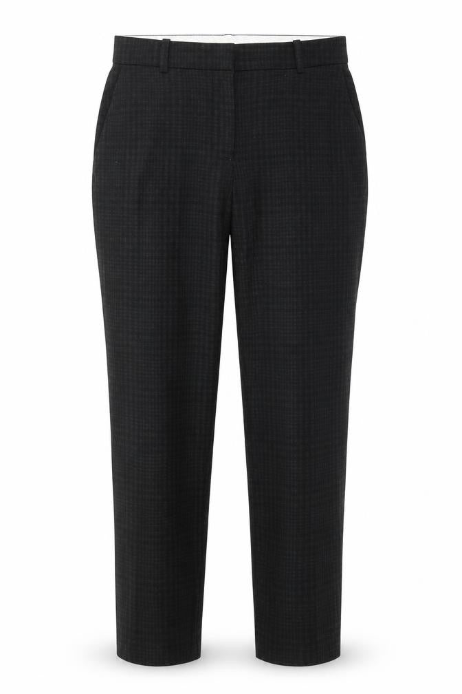 Front view of H&M women’s grey striped trousers, size UK 10, 26-inch leg