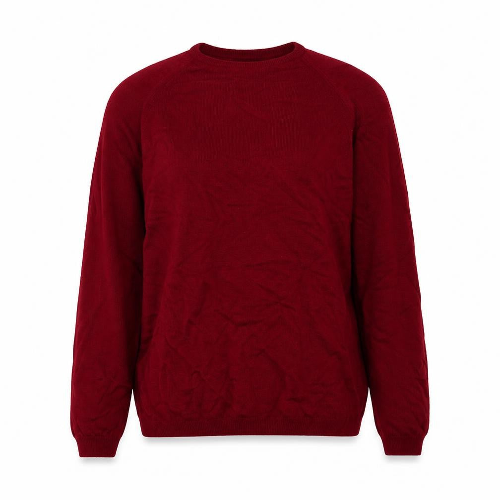Front view of EWM women’s red jumper, size UK 14