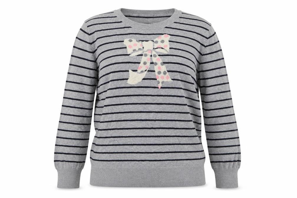 Front view of Oasis women’s grey striped jumper, size M