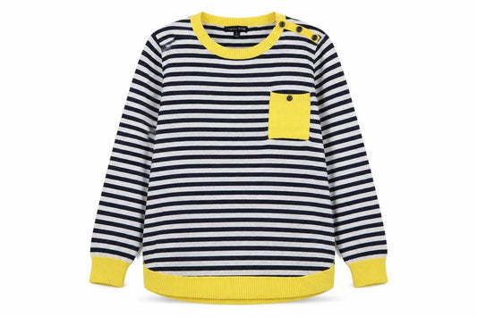 Front view of Caroline Morgan women’s multicoloured striped jumper, size UK 8
