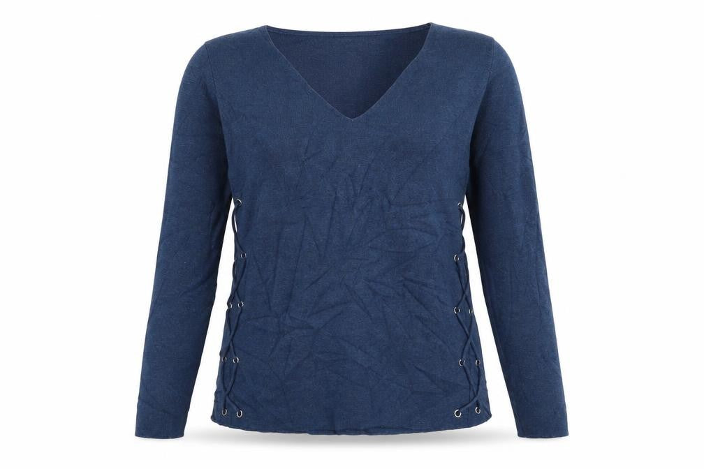 Front view of mnode women’s blue jumper, size M