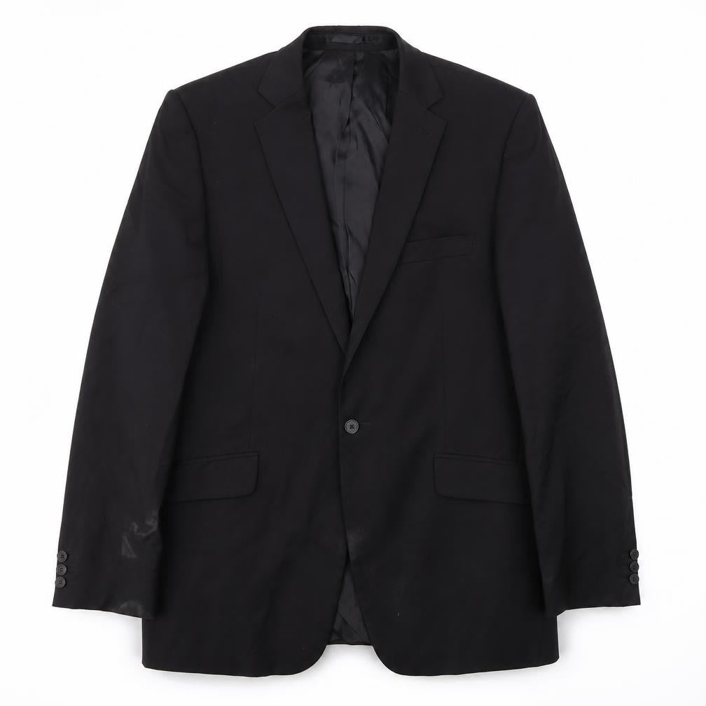 Front view of STVDIO men’s black jacket blazer, size 42
