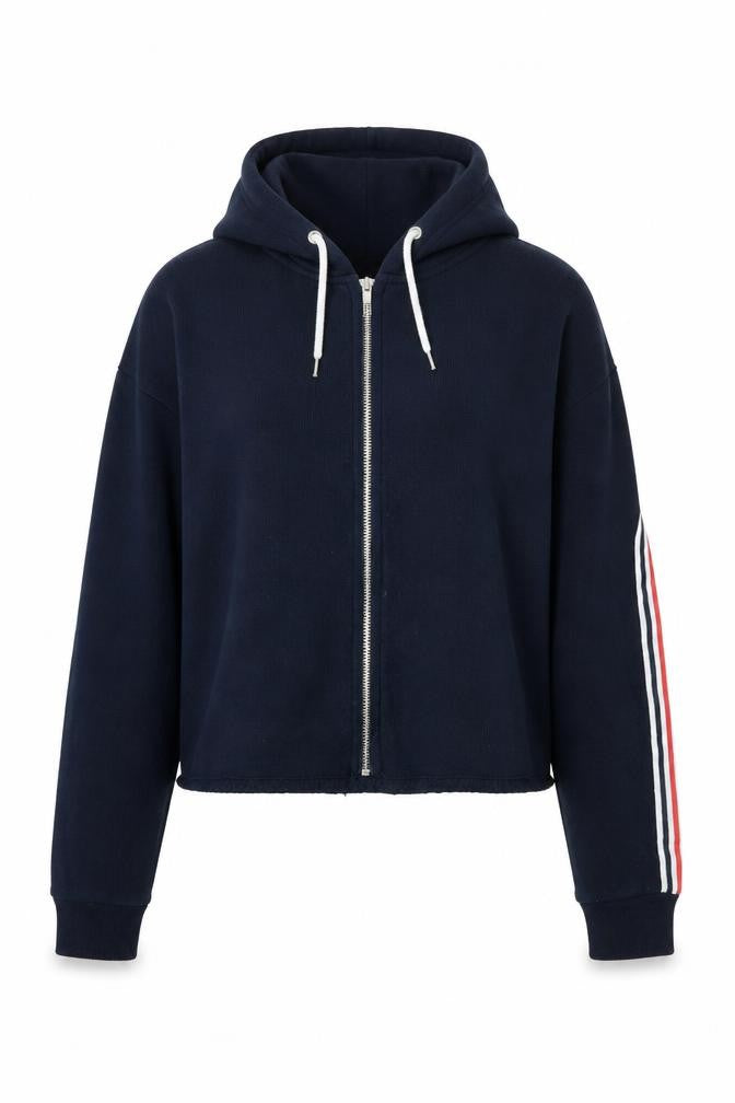 Front view of Primark women’s blue full zip jumper, size UK 8