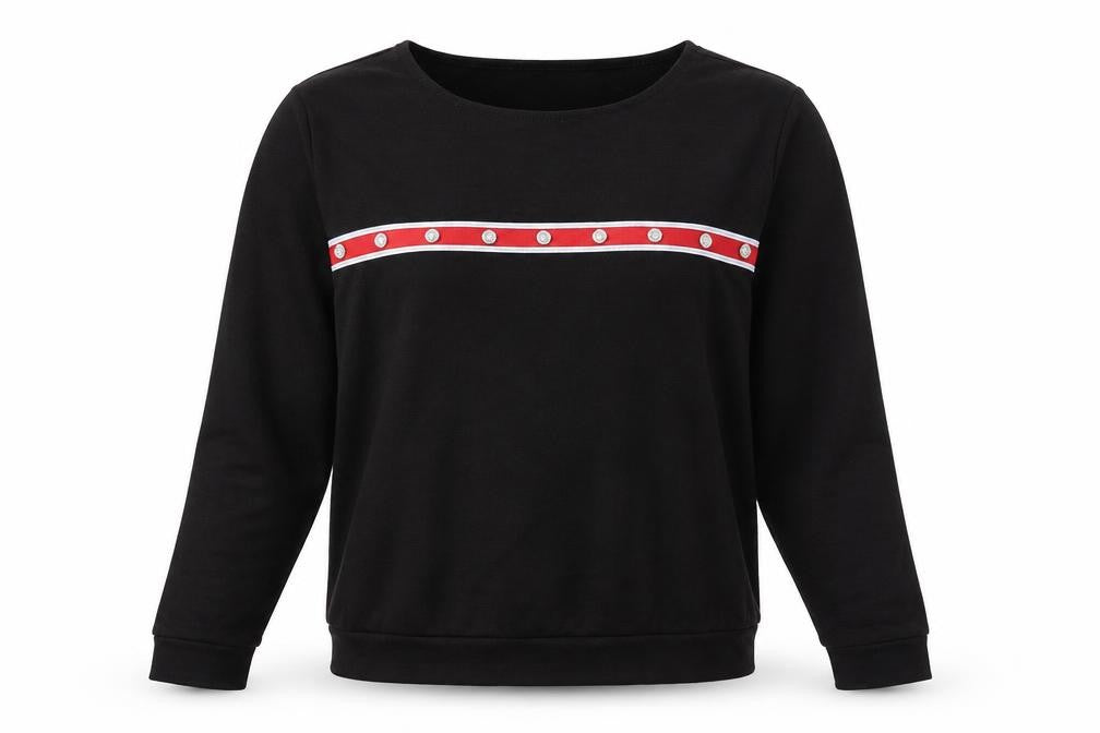 Front view of STUDIO women’s black basic t-shirt, size UK 12