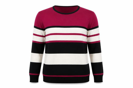Front view of TEXT women’s multicoloured striped jumper, size L