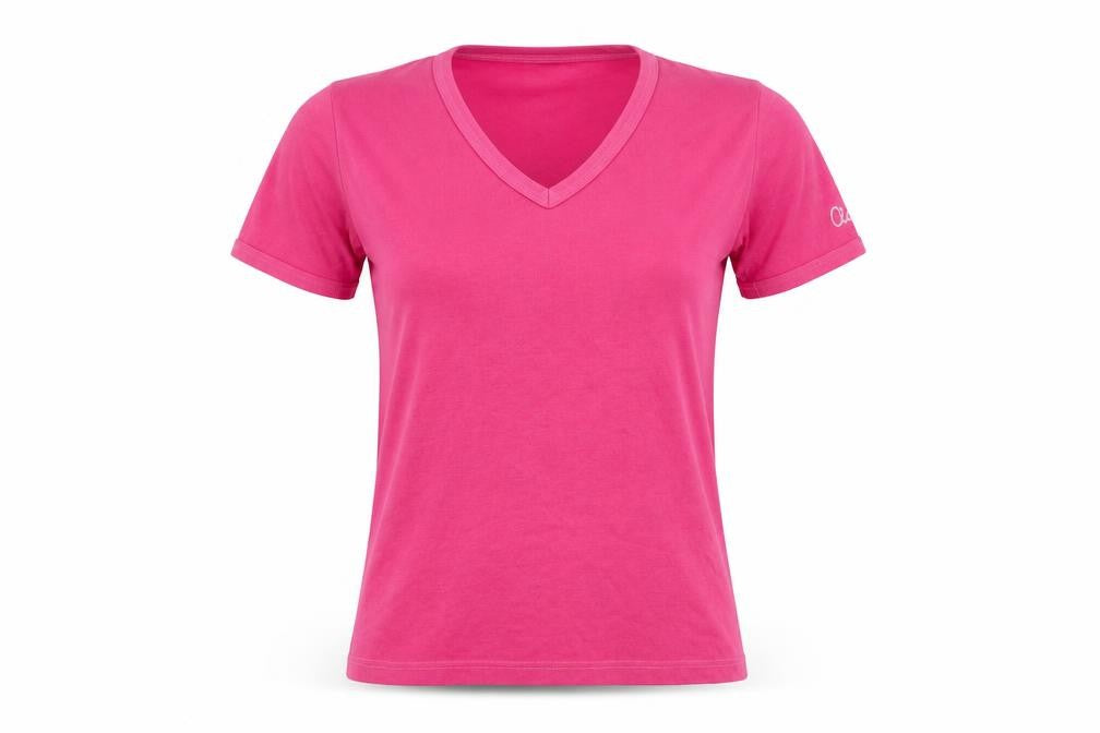 Front view of Claire women’s pink basic t-shirt, size M