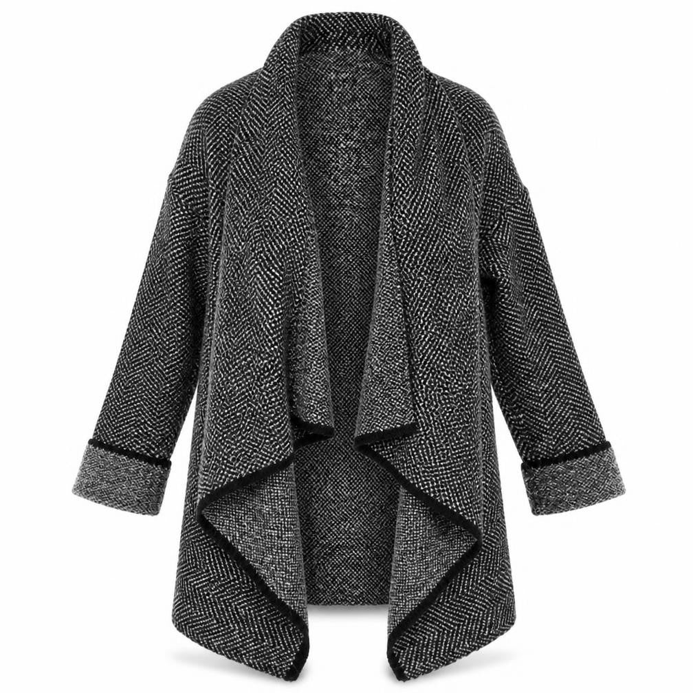 Front view of Atmosphere women’s grey geometric overcoat coat, size M