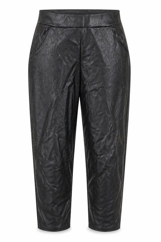 Front view of PRETTYLITTLETHING women’s black trousers, size UK 12, 26-inch leg
