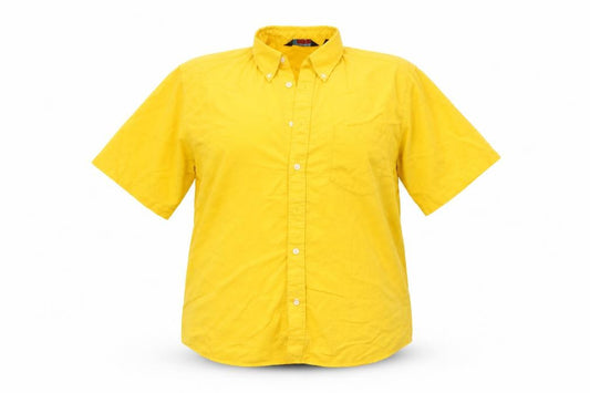 Front view of honest women’s yellow basic button-up, size M