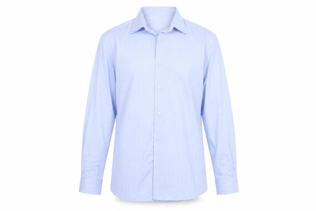 Front view of Louis Philippe men’s blue button-up, size 15