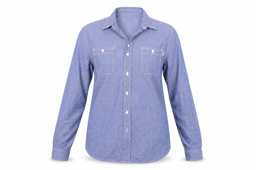Front view of HUF women’s blue basic blouse, size S