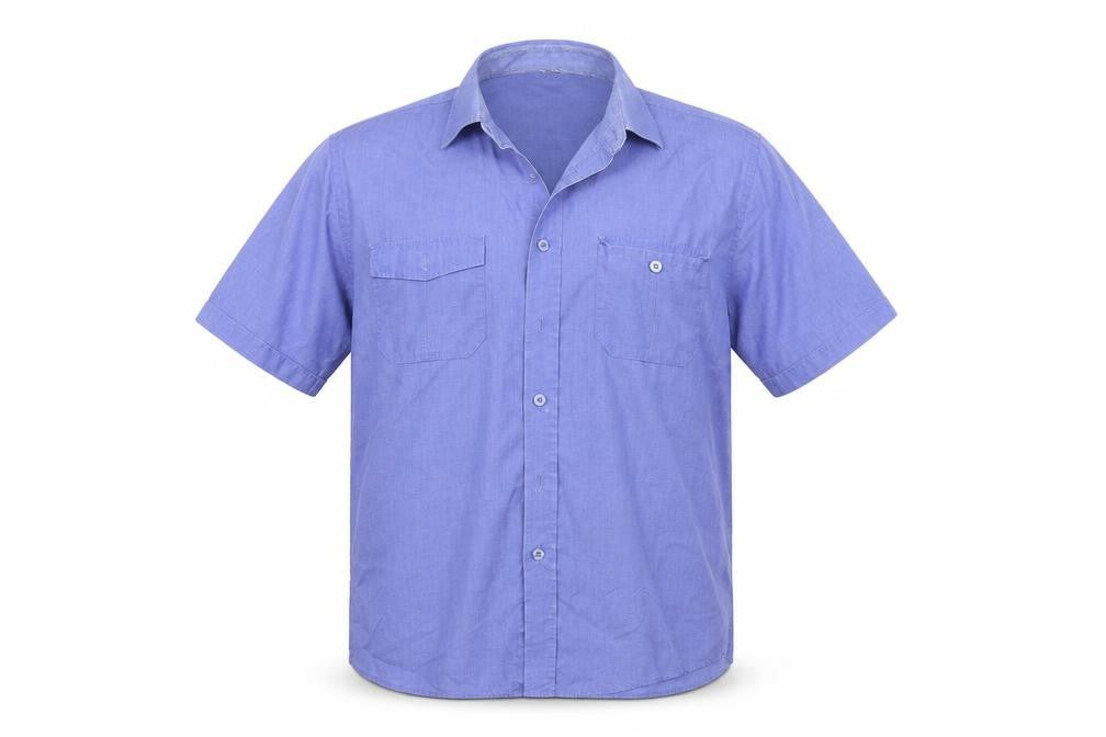 Front view of Vintage men’s blue button-up, size L
