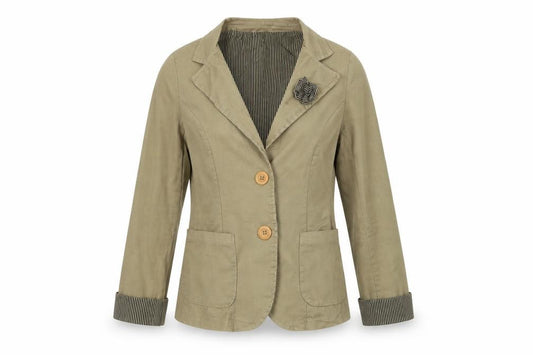 Front view of Preworn women’s green jacket coat, size M