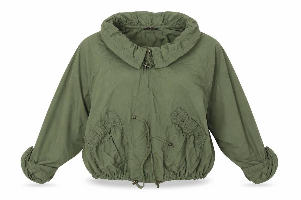 Front view of Miss Selfridge women’s green jacket coat, size UK 8