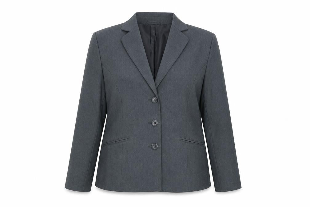 Front view of Preworn women’s grey jacket blazer, size UK 14