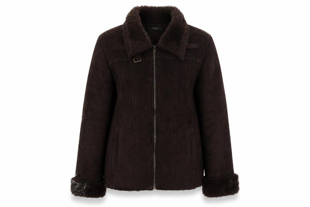 Front view of Bonmarché women’s brown overcoat coat, size UK 16