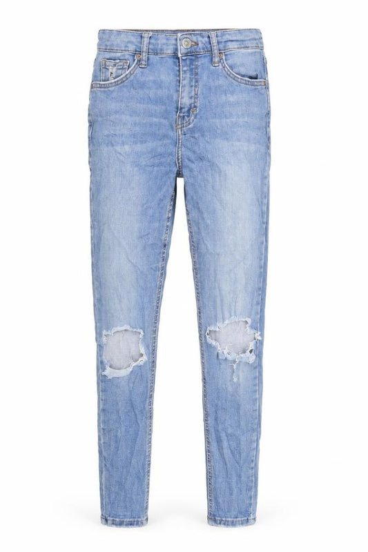 Front view of Topshop women’s blue denim skinny jeans, size UK 26, in, 30-inch leg