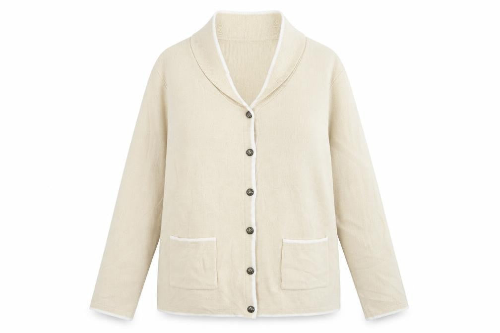 Front view of EWM women’s white jacket coatigan, size UK 14