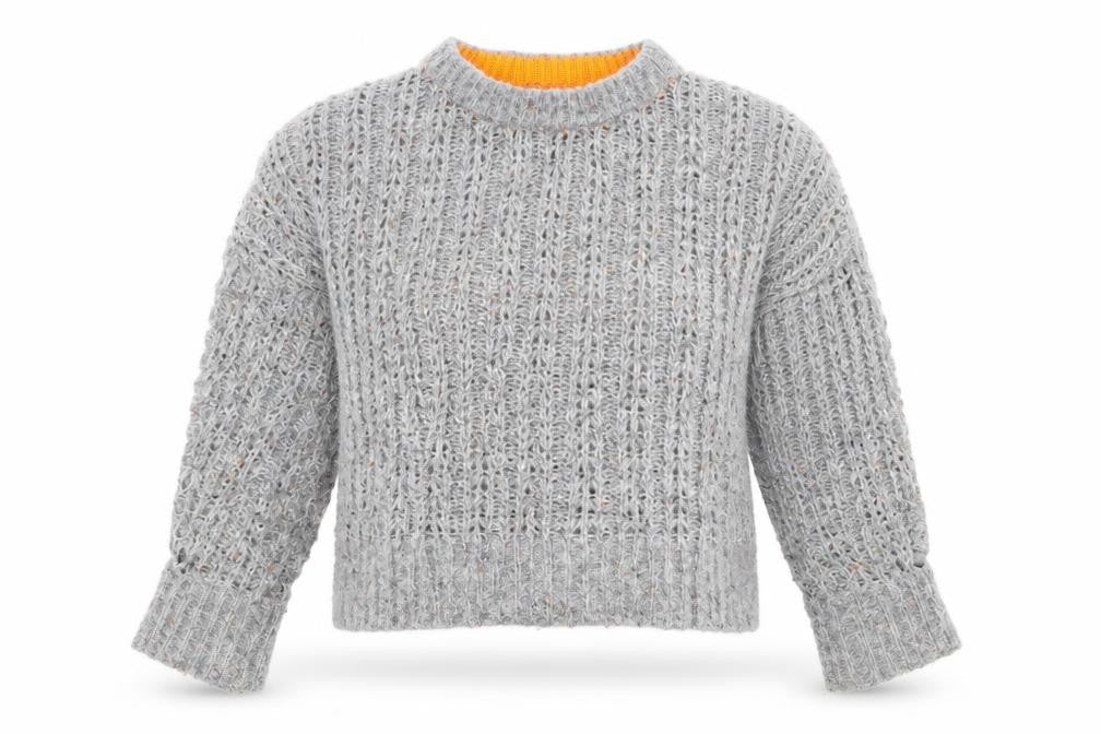 Front view of Topshop women’s grey knit jumper, size UK 4