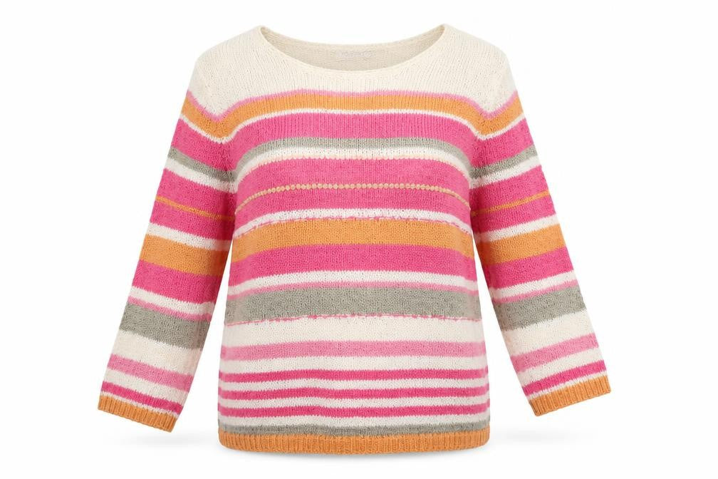 Signature Womens White Striped Knit Pullover Jumper Size M