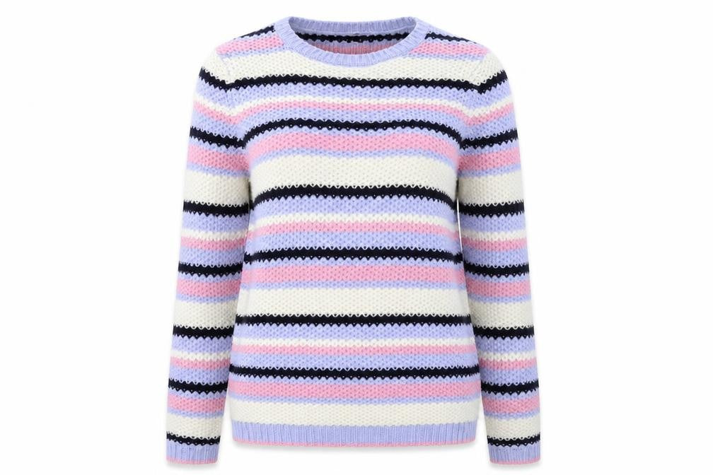 Front view of M&Co women’s white striped jumper, size UK 10