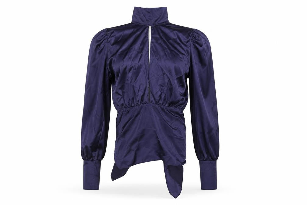 Front view of Preworn women’s blue cropped blouse, size S
