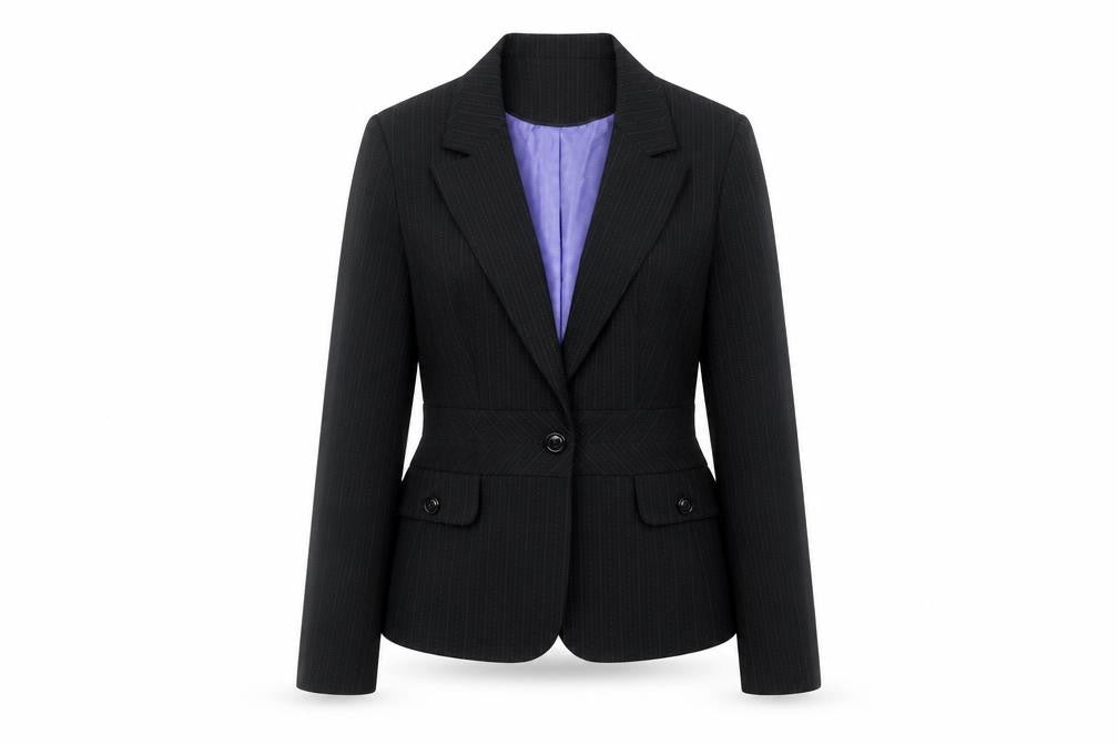 Front view of George women’s black striped jacket blazer, size UK 14