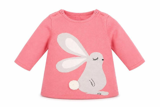 Front view of Marks & Spencer Pink Knit Henley Jumper, size 3-6, Months